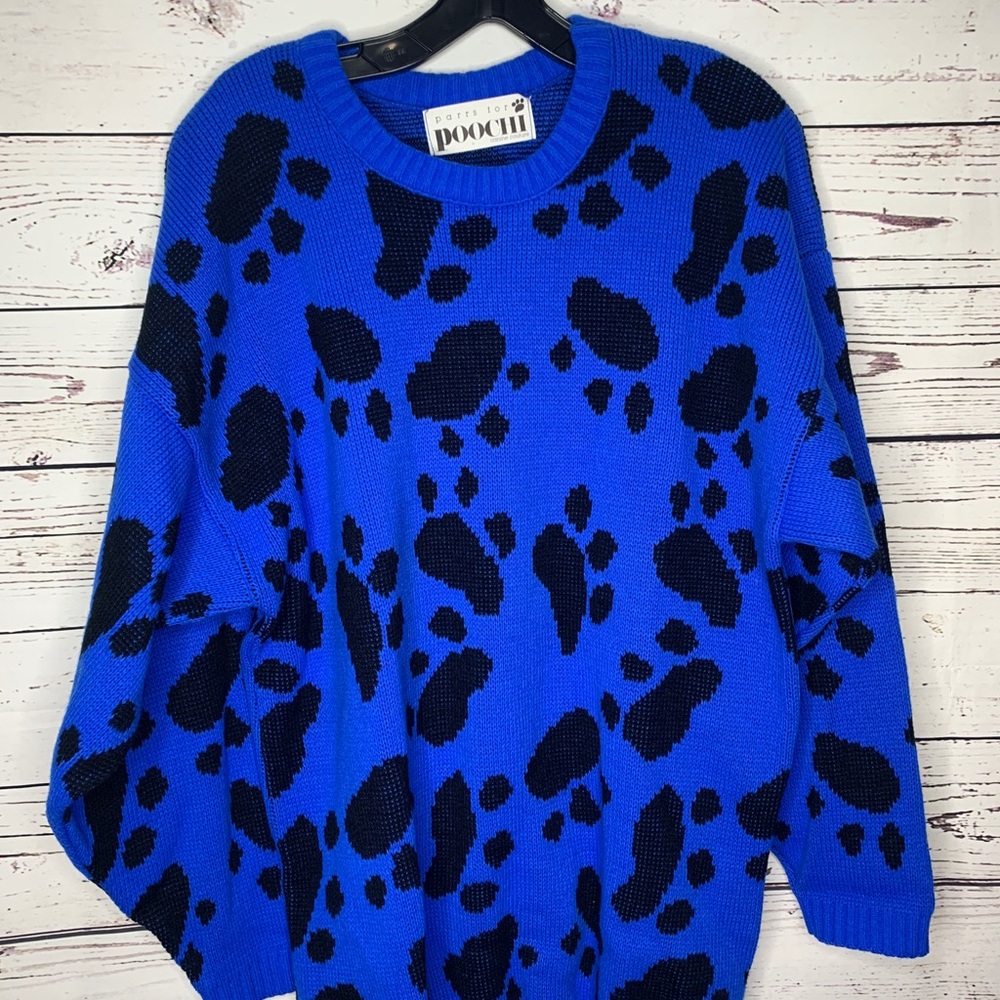 Poochie Blue Paw Print Sweater